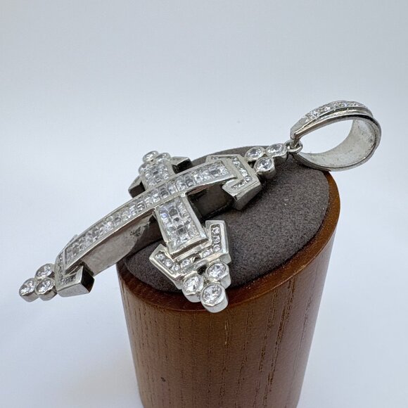 VTG Solid Sterling Silver 925 White Crystal Cross Pendant Size 3" Length - Picture 3 of 9